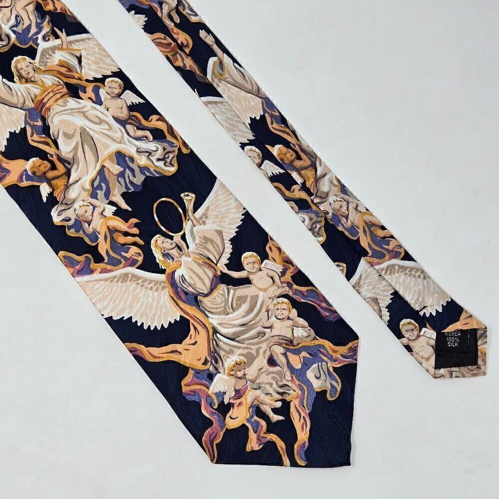 FREE MAN APPAREL 1 CORINTHIANS SILK TIE BLUE ORANGE ANGELS JACQUARD 4" X 55"